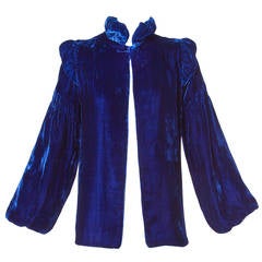 Vintage 1940s 40s Blue Silk Velvet Formal Opera Coat or Jacket