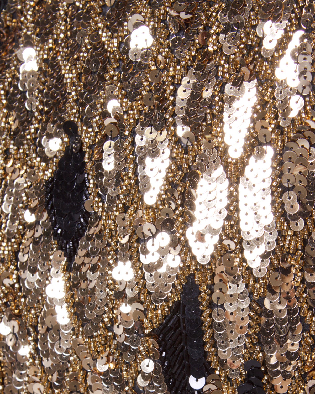 Amen Wardy Vintage 1980s 80s Metallic Gold Sequin + Feather Peplum Dress 1