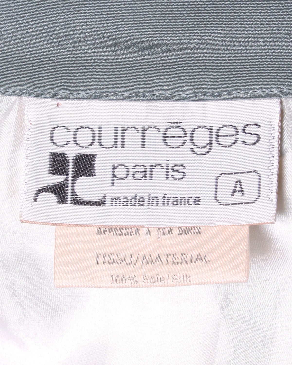 Courreges Vintage 1980s 80s Sage Green Abstract Logo Print Silk Dress 1