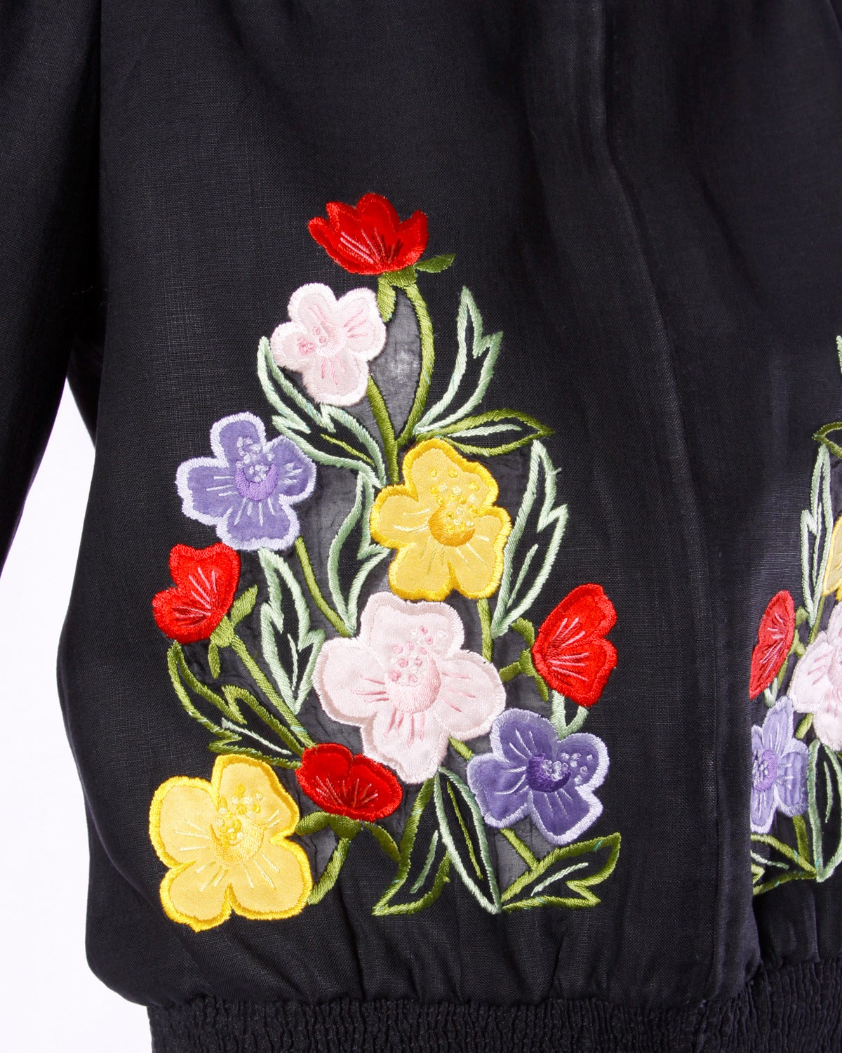 Tiziani Vintage 1960s 60s Italian Flower Embroidered Applique Linen Jacket In Excellent Condition In Sparks, NV