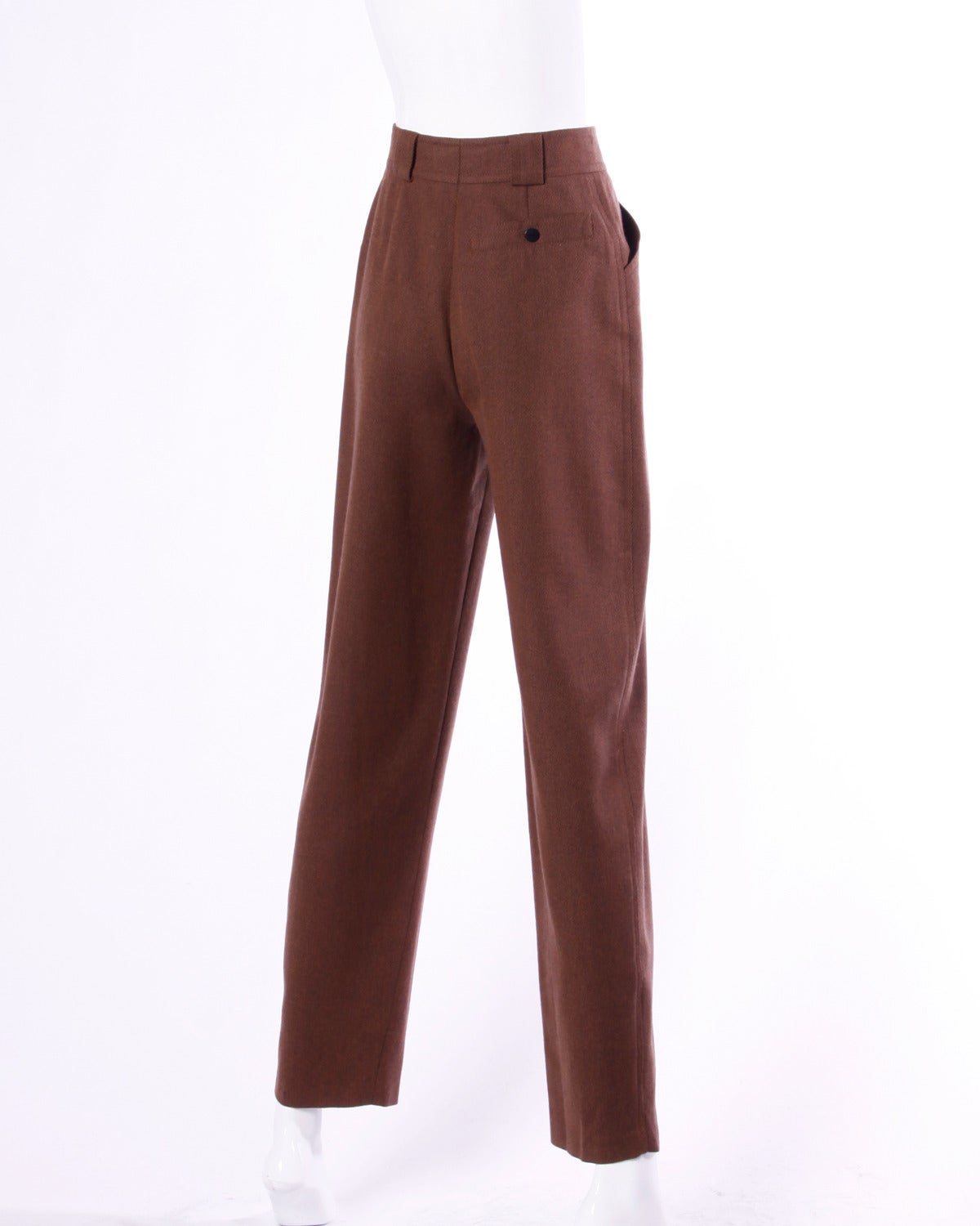 Escada Vintage 1990S 90S Brown High Waisted Wool Trousers at 1stDibs