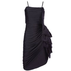 Lilli Diamond Retro 1970s 70s Black Asymmetric Ruched Cocktail Dress