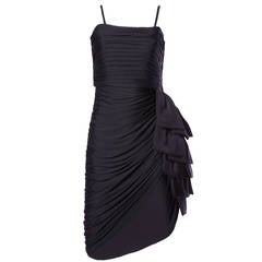 Lilli Diamond Vintage 1970s 70s Black Asymmetric Ruched Cocktail Dress 2
