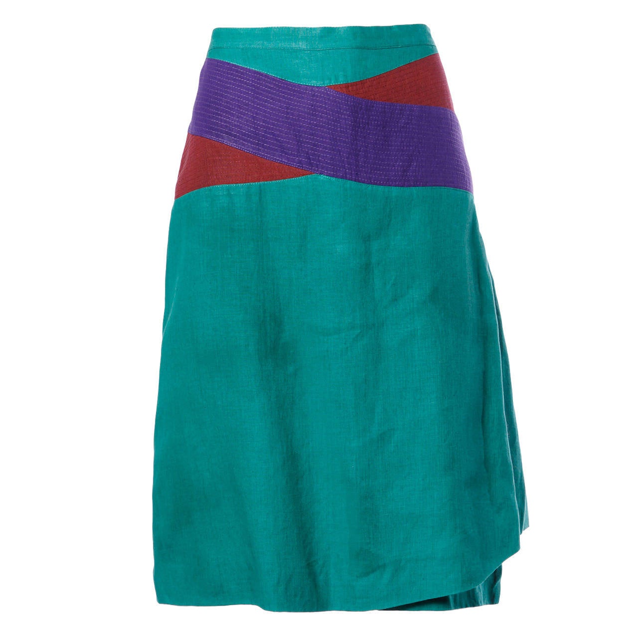 Gianfranco Ferre Vintage 1990s 90s Color Block Linen Skirt