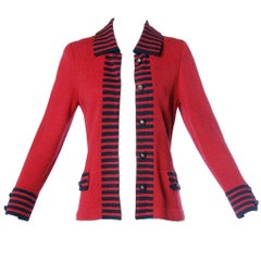 Adolfo Vintage Red & Black Striped Knit Cardigan Sweater or Suit Jacket