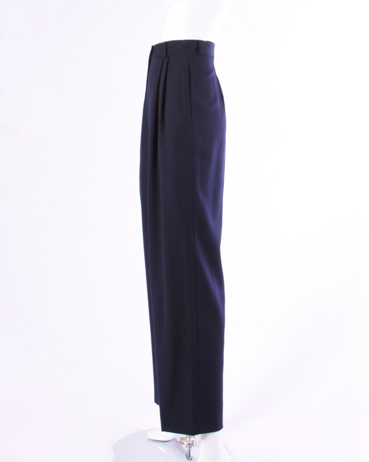 Valentino Vintage Navy Blue High Waisted Pleated Trousers For Sale at ...