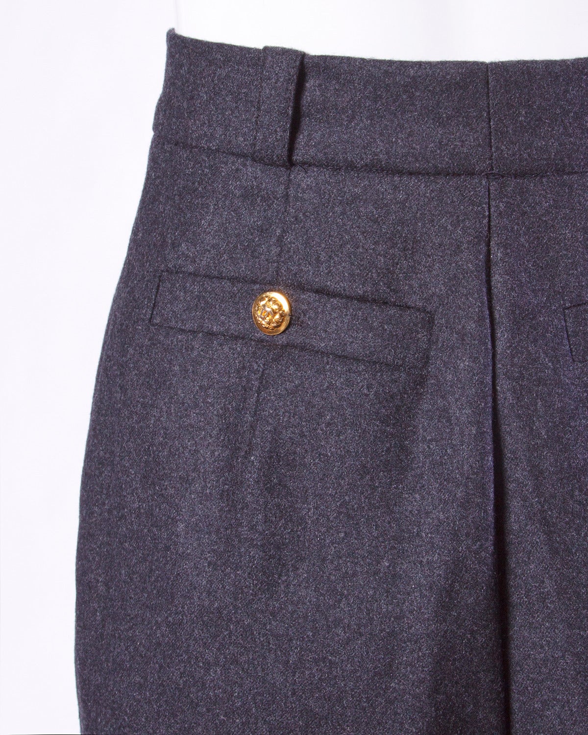 Women's Chanel Vintage High Waisted Gray Wool Trousers with CC Logo Buttons