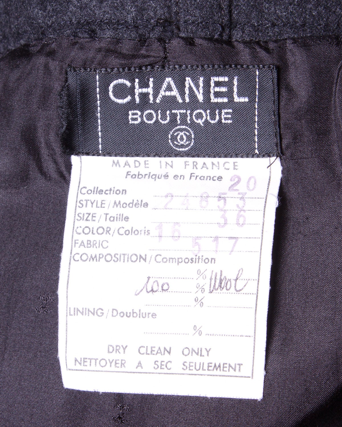 Chanel Vintage High Waisted Gray Wool Trousers with CC Logo Buttons 1