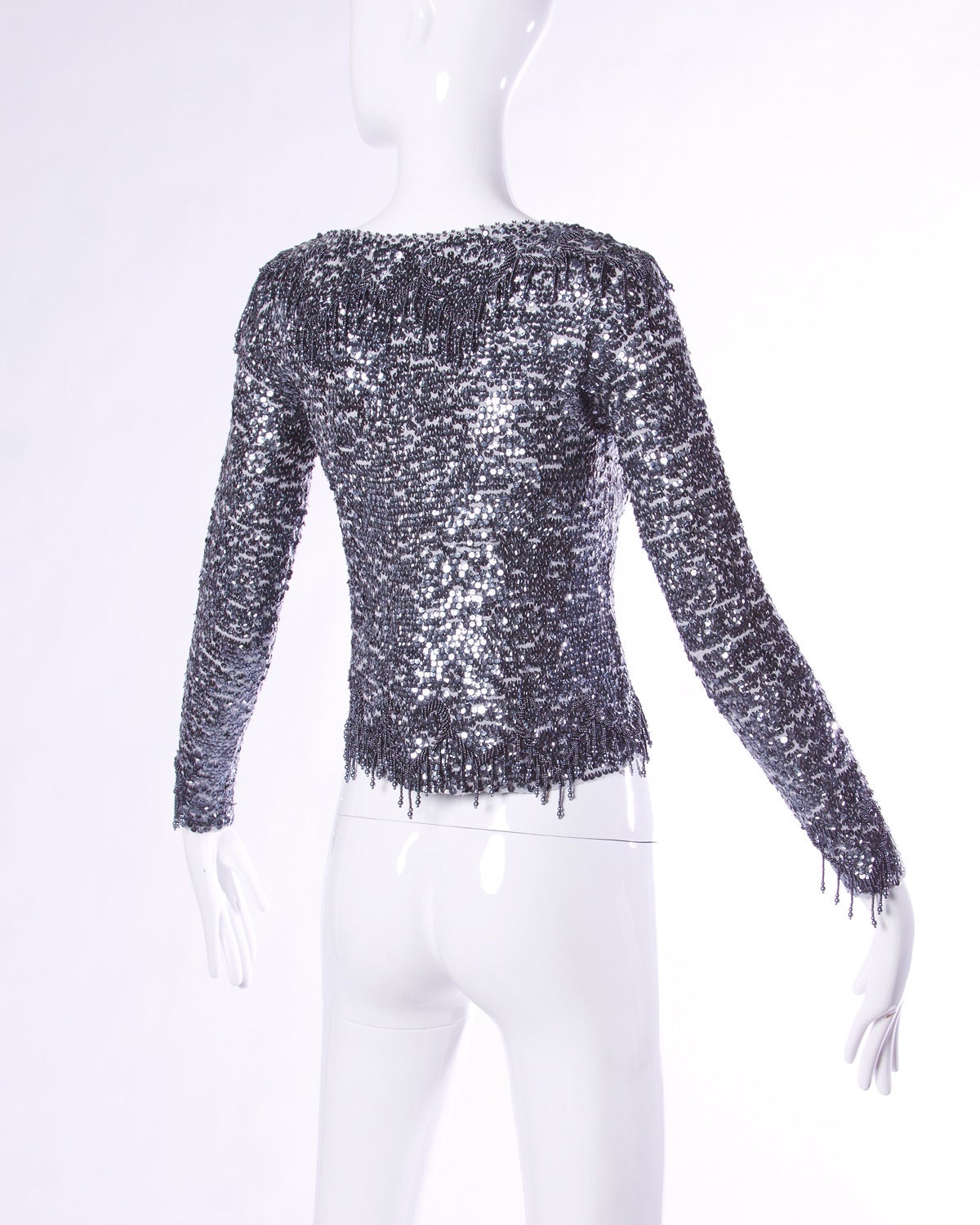 Giorgio Sant'Angelo Vintage 1970s 70s Metallic Sequin + Beaded Knit Top In Excellent Condition In Sparks, NV