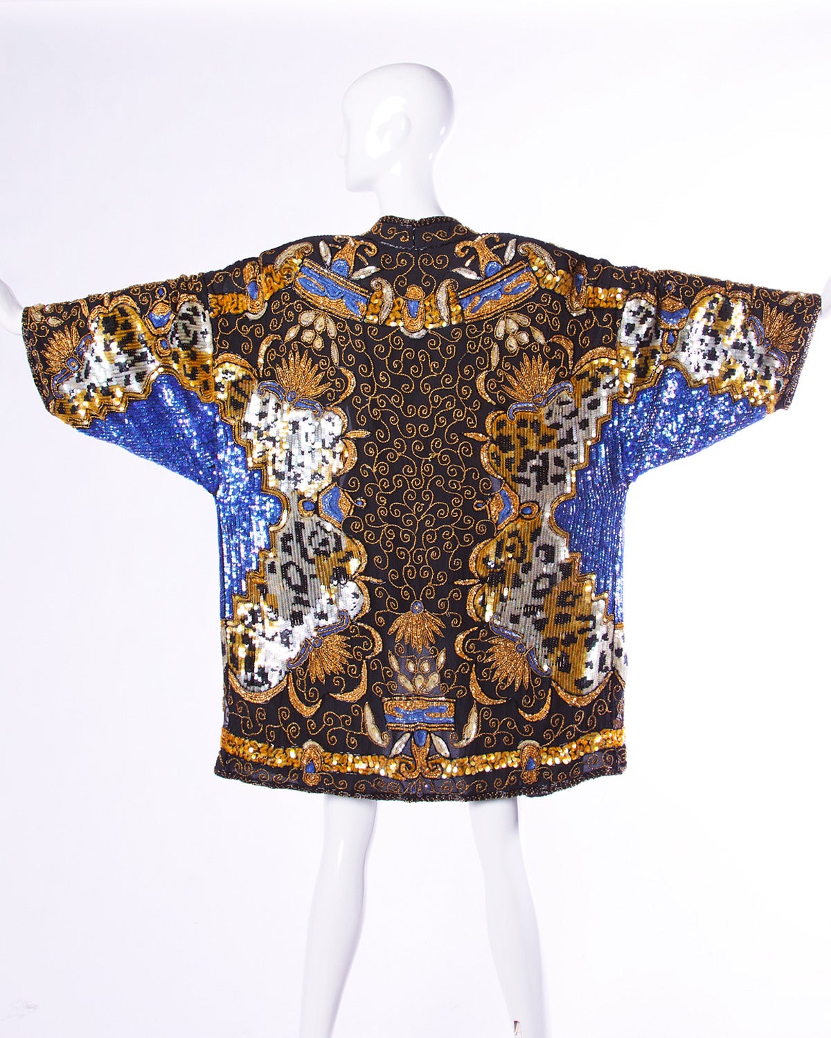 Women's Lillie Rubin Vintage 1980s 80s Sequin + Beaded Silk Kimono Jacket