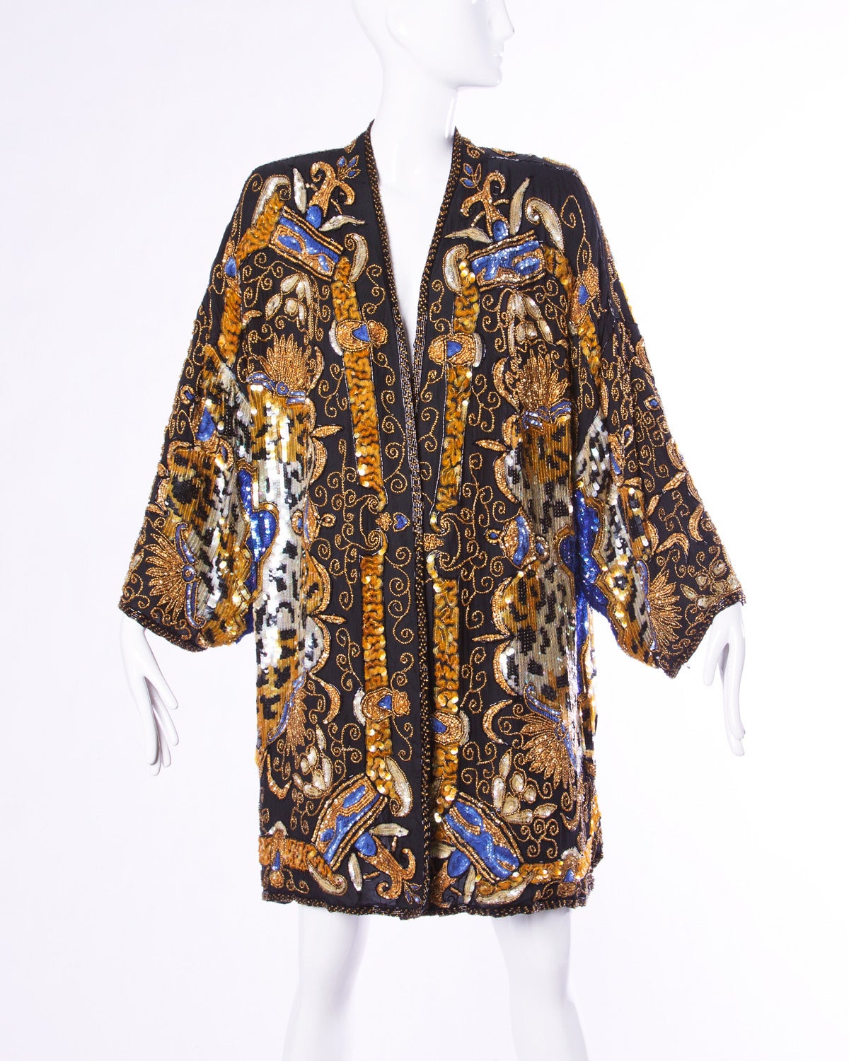Lillie Rubin Vintage 1980s 80s Sequin + Beaded Silk Kimono Jacket 2