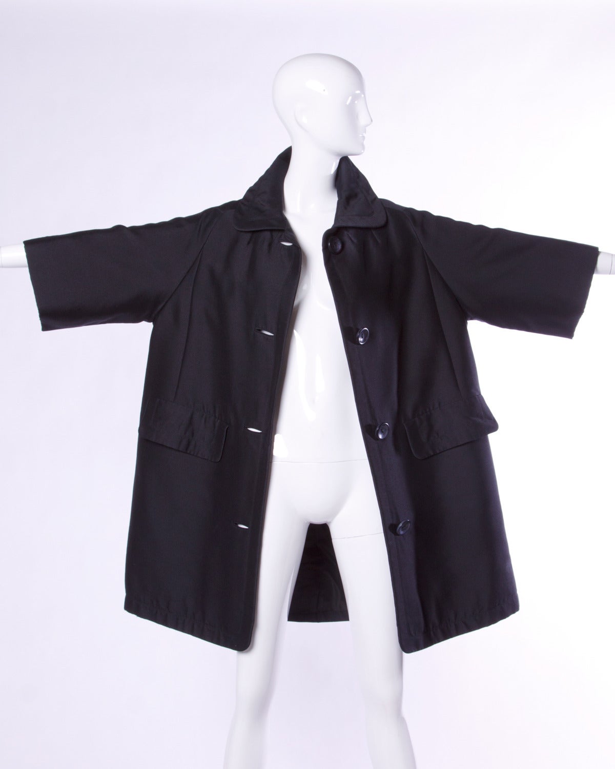 Philippe Tournaye Vintage 1960s 60s Black Wool Silk Swing Coat