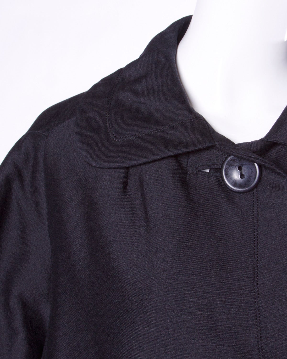Women's Philippe Tournaye Vintage 1960s 60s Black Wool Silk Swing Coat