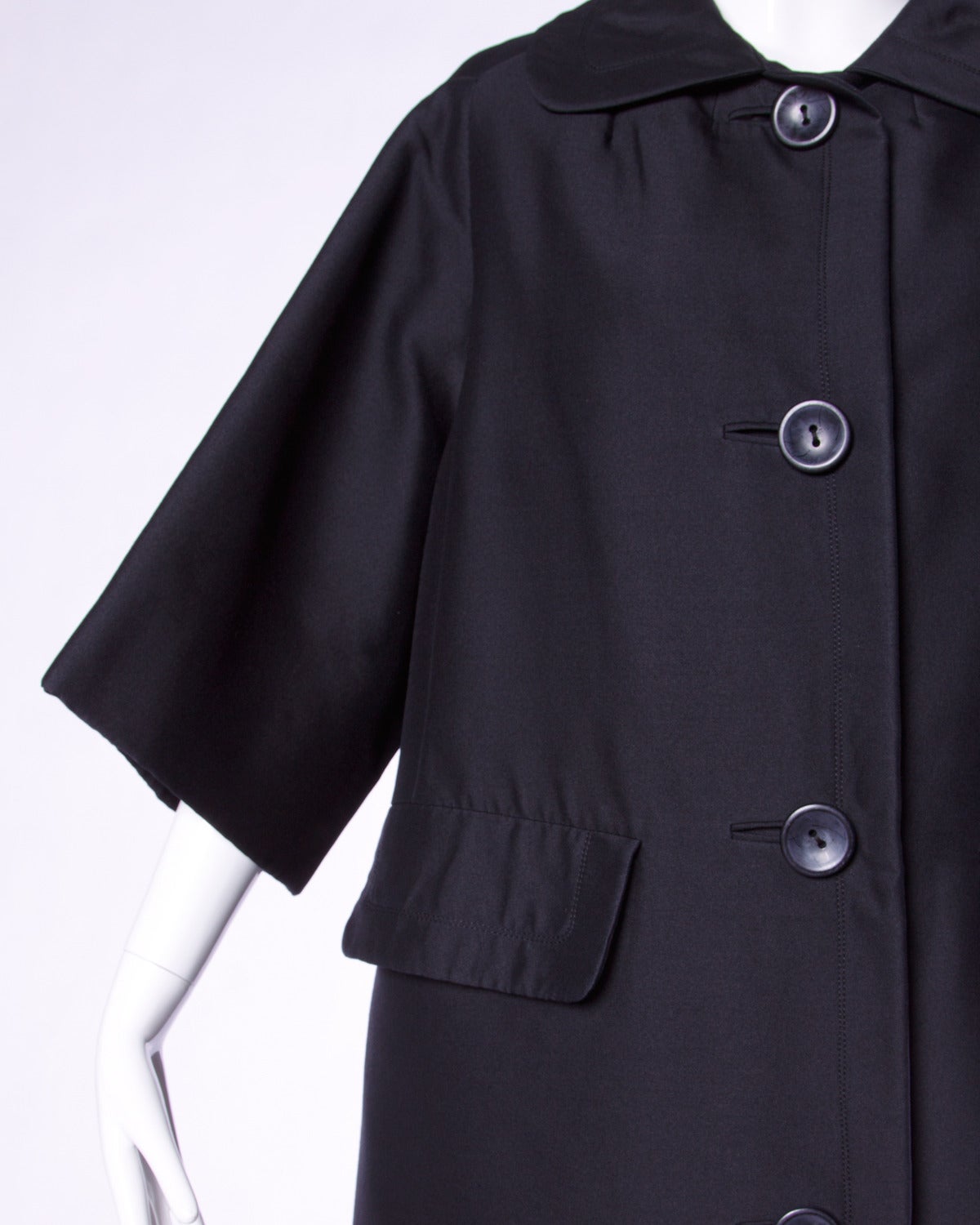 Philippe Tournaye Vintage 1960s 60s Black Wool Silk Swing Coat In Excellent Condition In Sparks, NV
