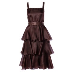Bill Blass Vintage Chocolate Brown Tiered Silk Party Dress