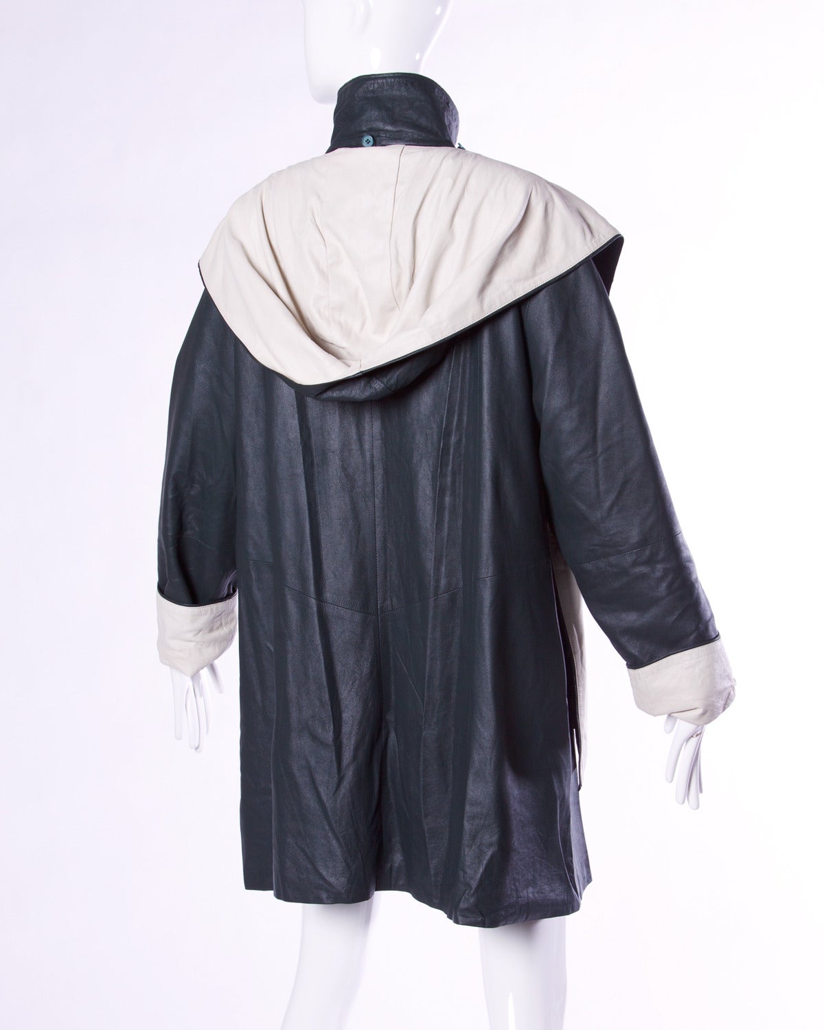 Women's Escada by Margaretha Ley Vintage Black + White Leather Hooded Coat