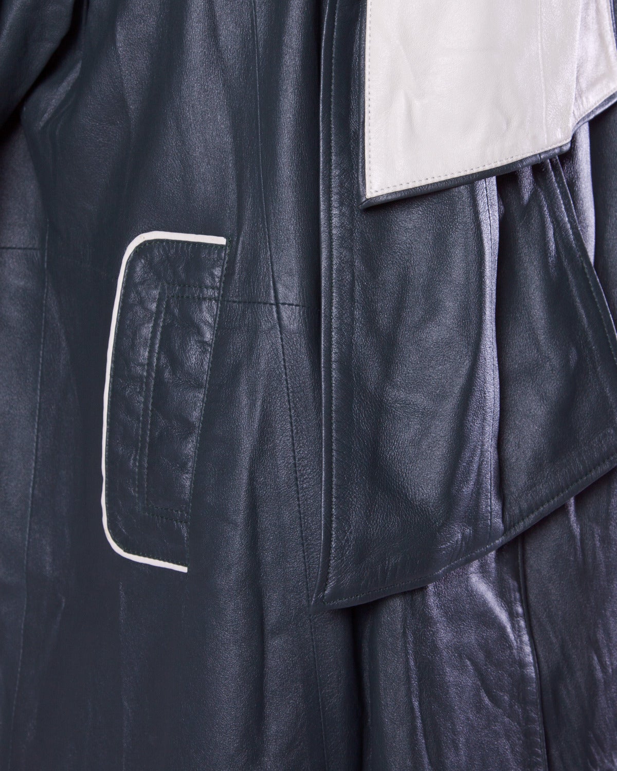 Escada by Margaretha Ley Vintage Black + White Leather Hooded Coat 3