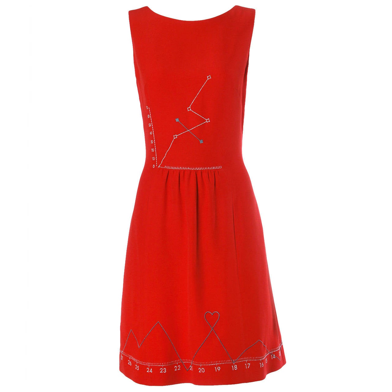 Iconic Moschino Vintage 1990s 90s "Love Charts + Graphs" Valentines Red Dress For Sale