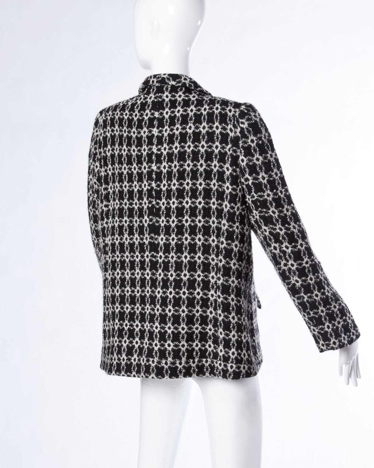 Pierre Cardin Vintage 1960s 60s Black + White Geometric Boxy Wool Jacket In Excellent Condition For Sale In Sparks, NV