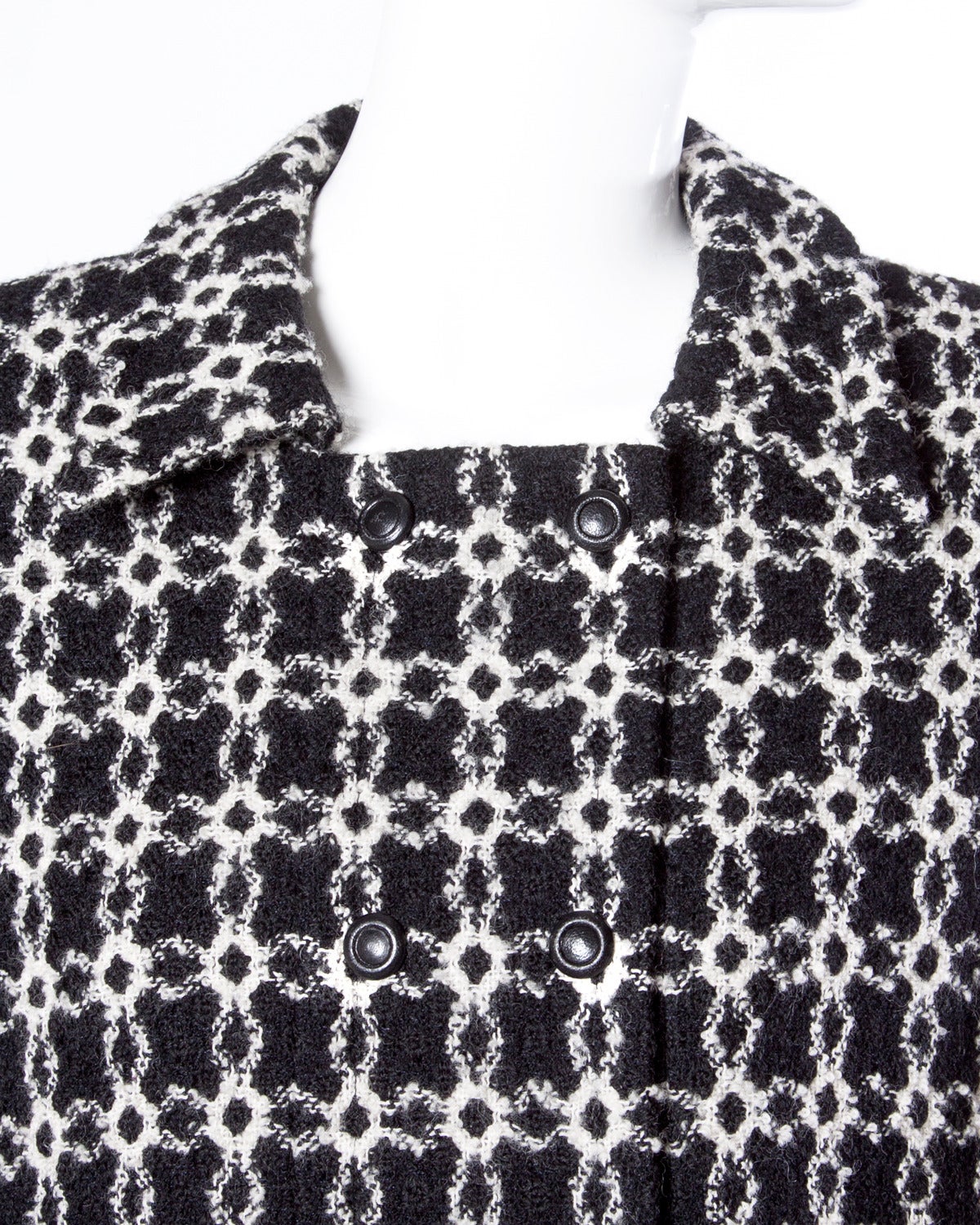 Noir Pierre Cardin Vintage 1960s 60s Black + White Geometric Boxy Wool Jacket en vente