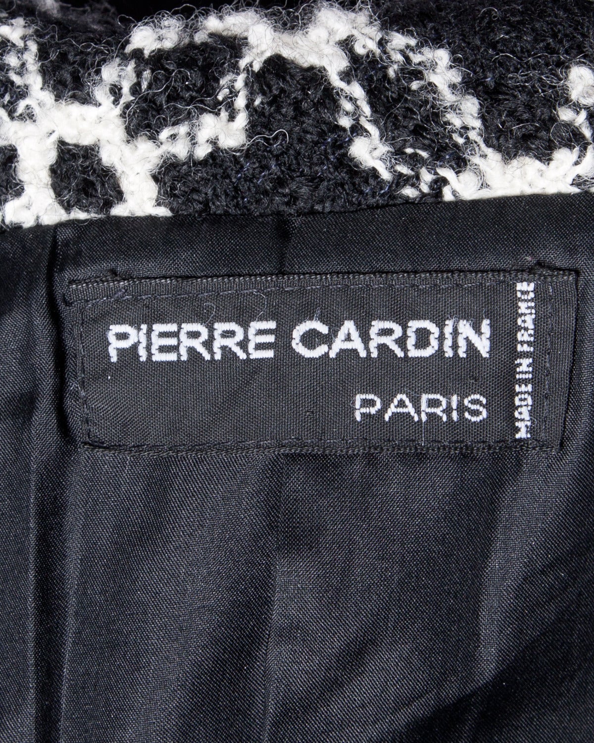 Pierre Cardin Vintage 1960s 60s Black + White Geometric Boxy Wool Jacket en vente 2