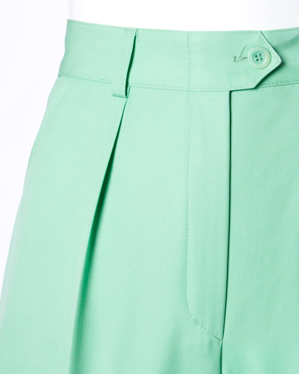 Escada Vintage 1990s 90s Mint Green High Waisted Wool Trousers at 1stDibs