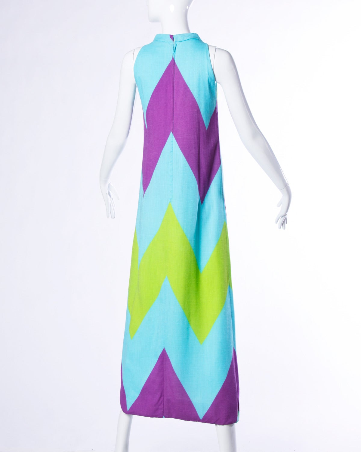 Blue Rappi Vintage 1970s 70s Linen + Silk Geometric Color Block Maxi Dress