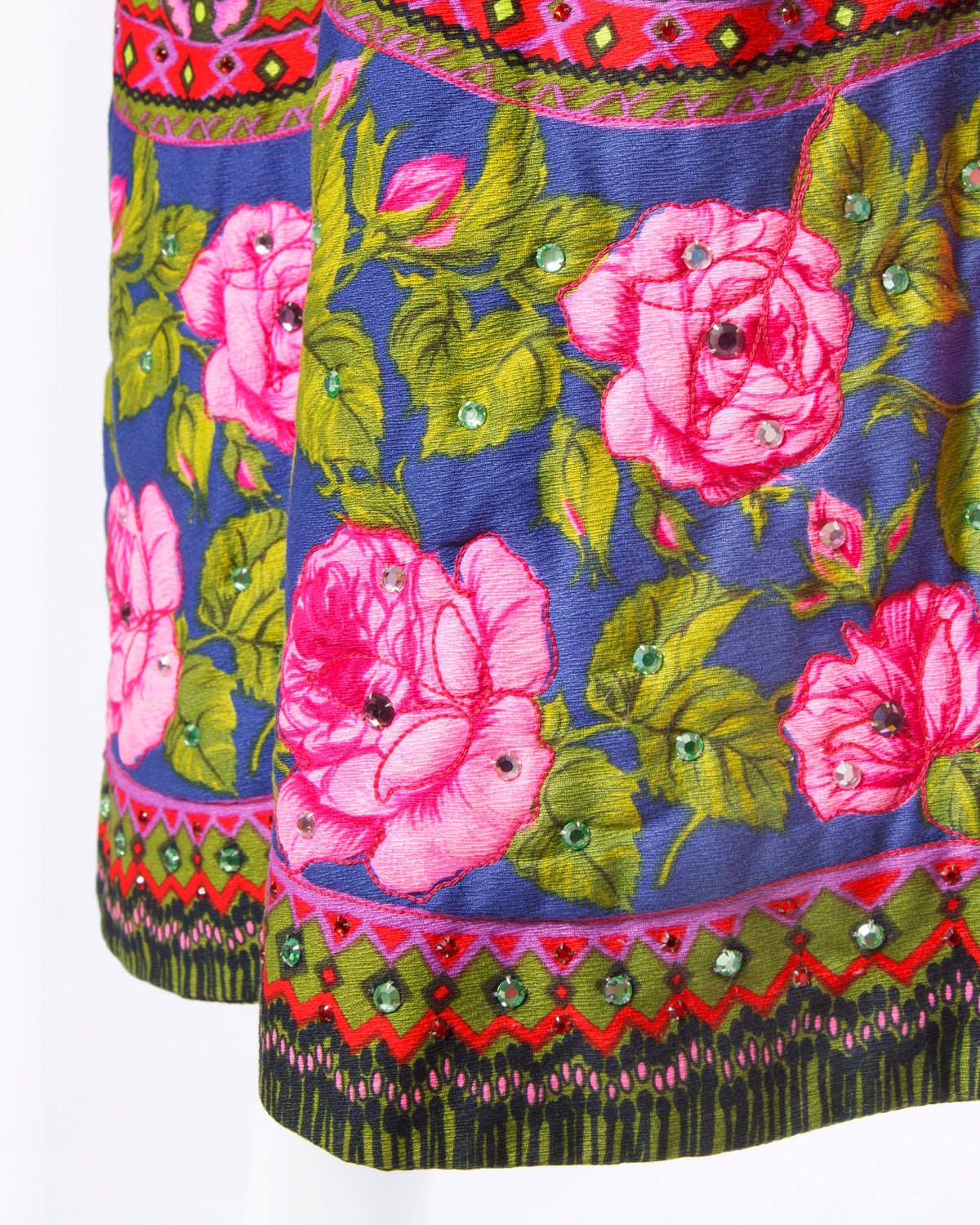 Women's Erlebacher Vintage 1970s Vibrant Rhinestone Embellished Maxi Dress