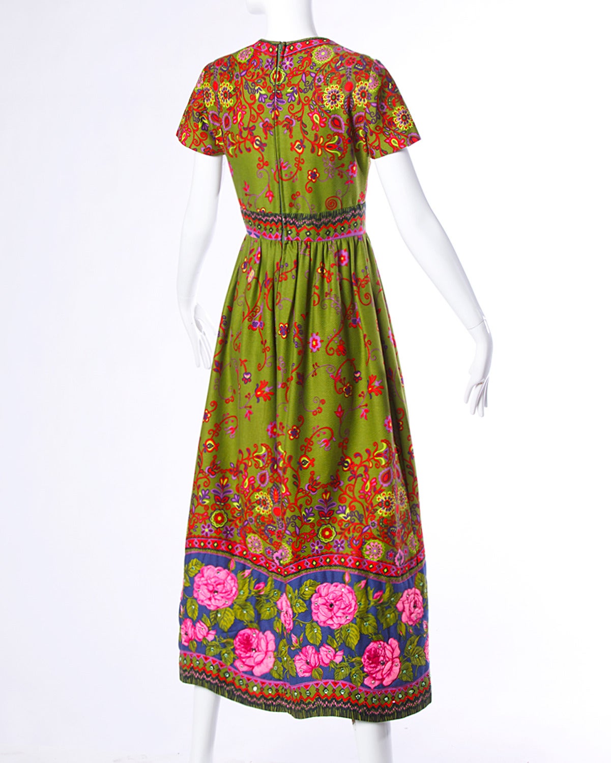 Erlebacher Vintage 1970s Vibrant Rhinestone Embellished Maxi Dress 1