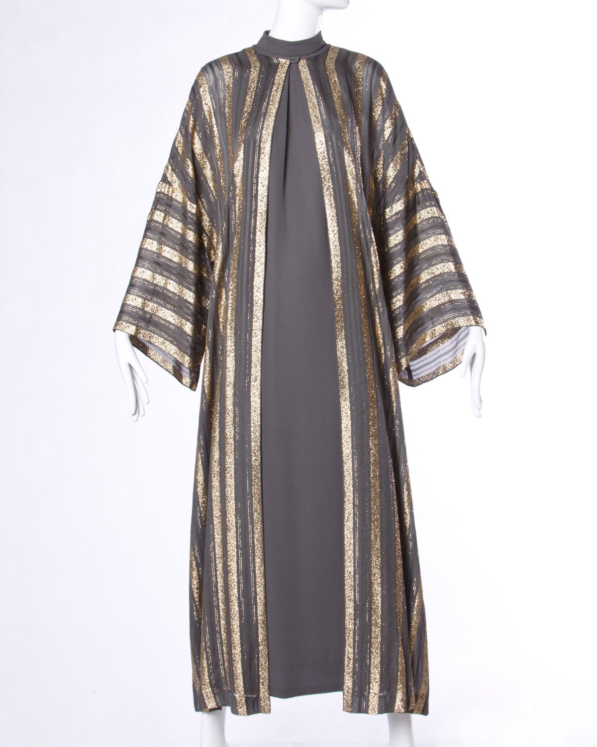 Lucie Ann Vintage 1970s Sheer Metallic Duster + Maxi Dress Ensemble In Excellent Condition In Sparks, NV