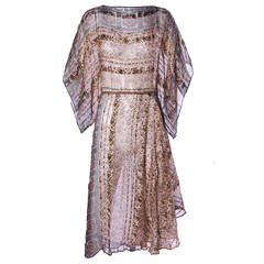 1970er Jahre durchsichtiges Seiden-Chiffon-Kleid mit Indien-Druck und Kimono-Ärmeln