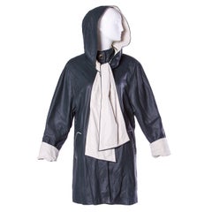 Escada by Margaretha Ley Vintage Black + White Leather Hooded Coat