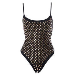 Unworn Moschino Mare Vintage Gold Studded Swimsuit or Bodysuit