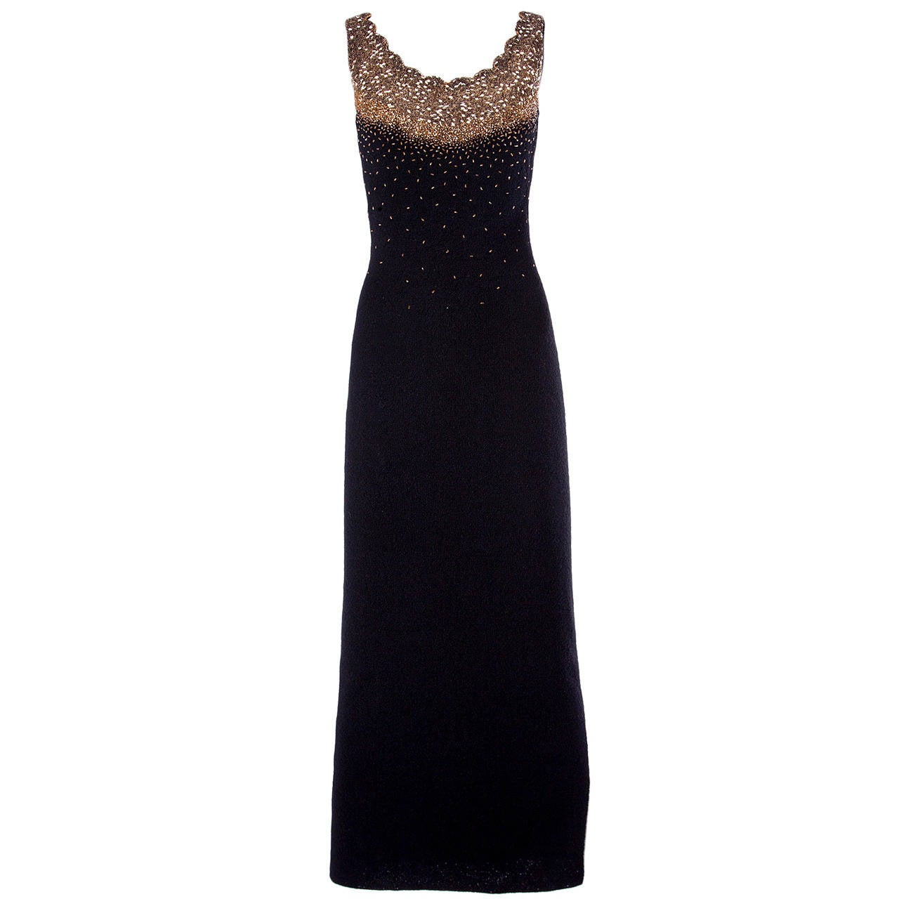 Bullock's Wilshire Vintage 1960s Scalloped Ombre Beaded Knit Gown at ...