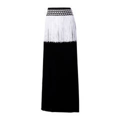 Valentino for Henri Bendel Vintage Black + White Fringe Maxi Skirt