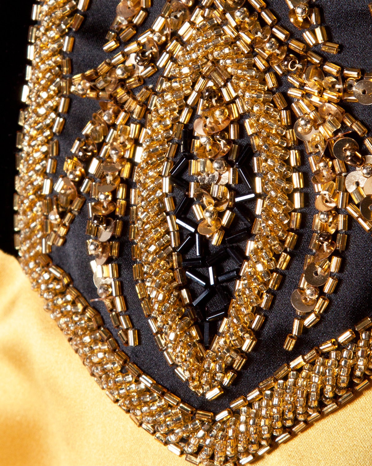 Orange Bob Mackie Robe de soirée vintage sans bretelles noire + or avec perles, années 1990 en vente