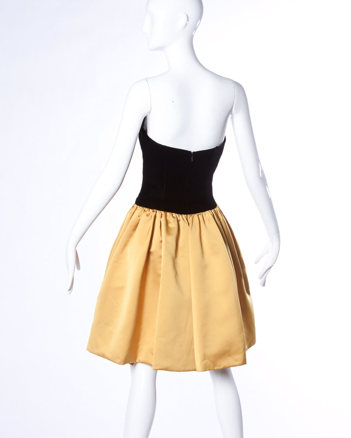 Orange Bob Mackie Vintage 1990s Strapless Black + Gold Beaded Evening Dress For Sale