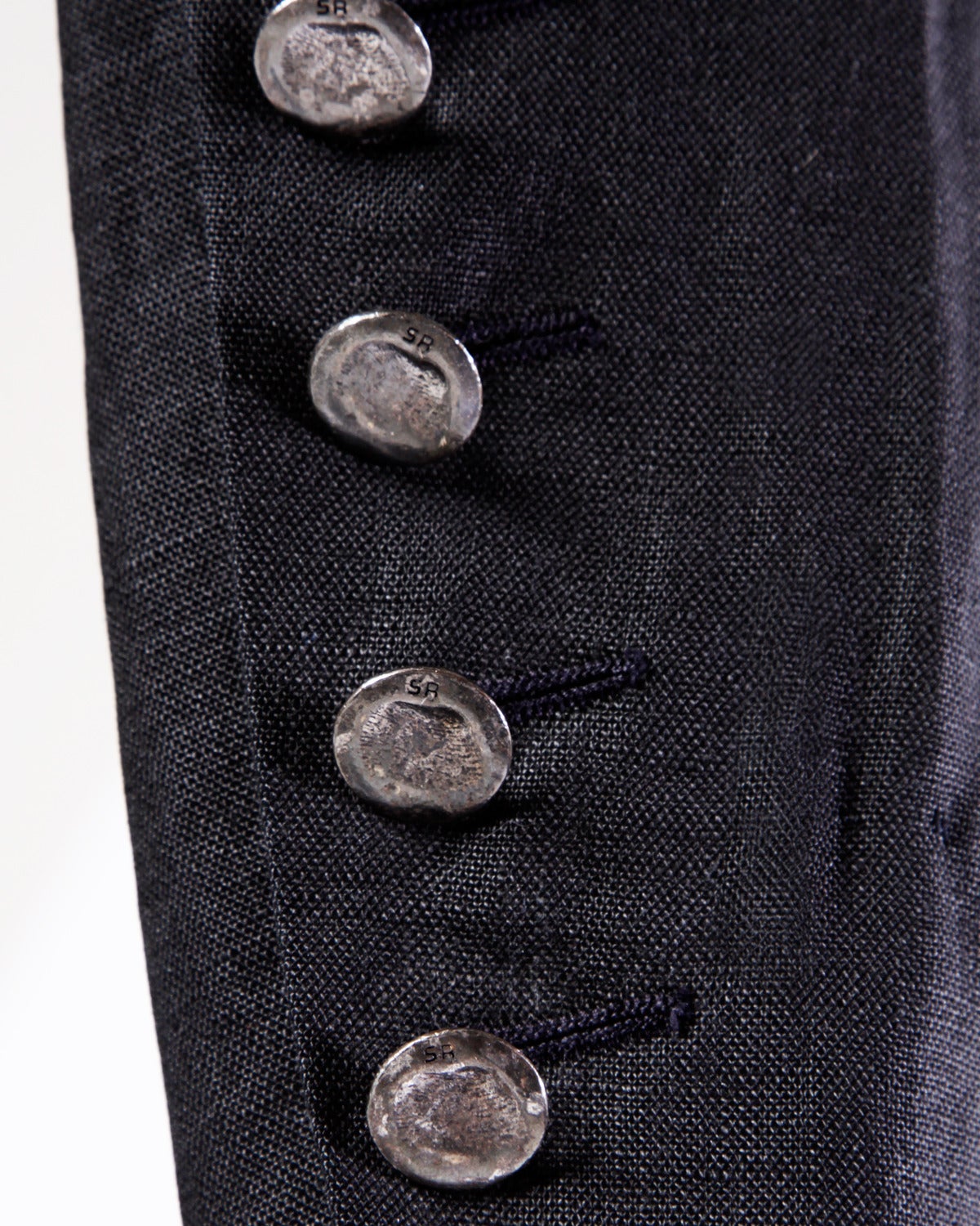 Women's Sonia Rykiel Vintage Black Linen + Satin Jacket with Finger Print Buttons