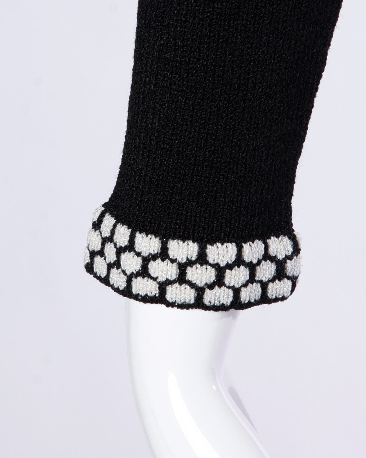 Adolfo Vintage 1970s 70s Black + White Wool Knit Dress 2