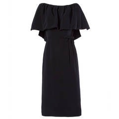 Nathan Strong Vintage 1960s 60s Black Silk Cocktail Dress with Capelet Collar