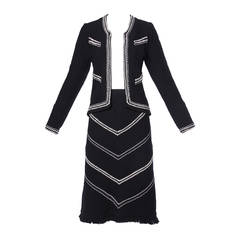 Adolfo Vintage 1970s 70s Black & White Wool Jacket + Skirt Suit Ensemble