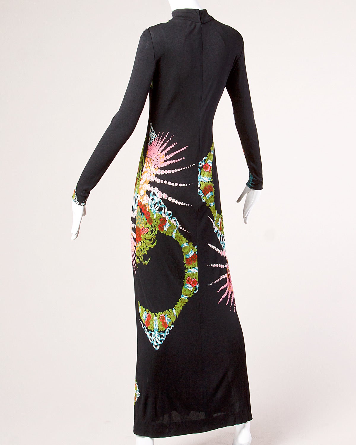 Rizkallah for Malcolm Starr Vintage 1970s 70s Asian Print Silk Jersey Maxi Dress 1