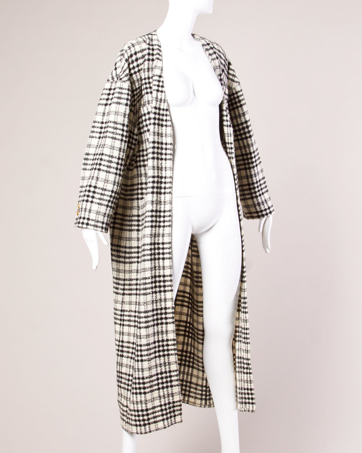 Sonia Rykiel Vintage 1990s Long Plaid Wool Cardigan In Excellent Condition In Sparks, NV