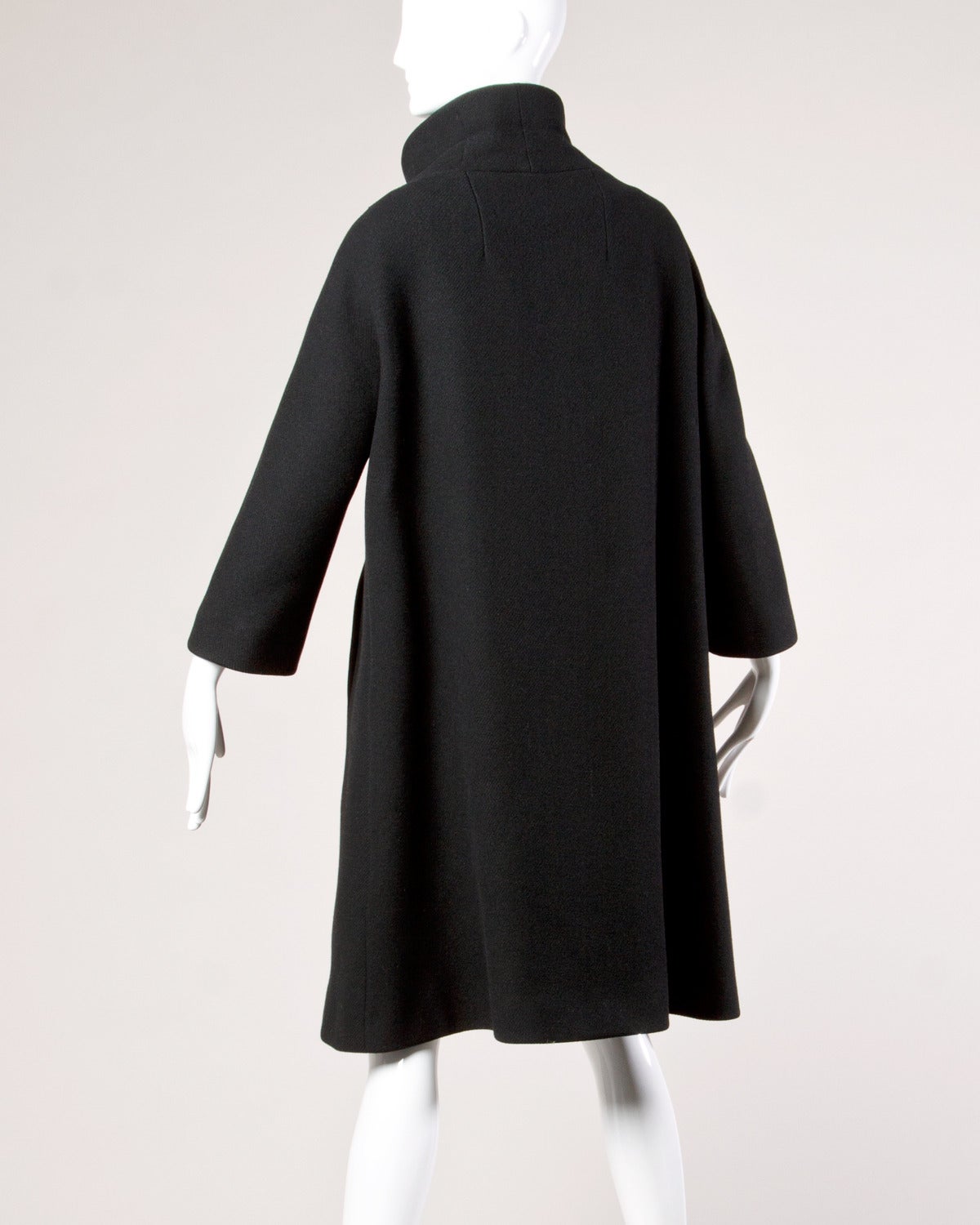 Louis Feraud Vintage 1960s 60s Mod Heavy Black Wool Coat 3