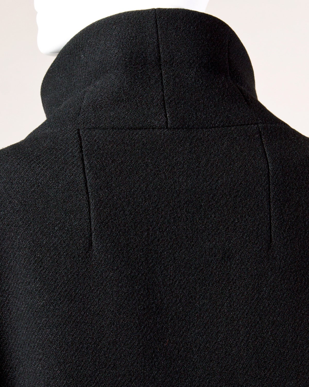Women's Louis Feraud Vintage 1960s 60s Mod Heavy Black Wool Coat