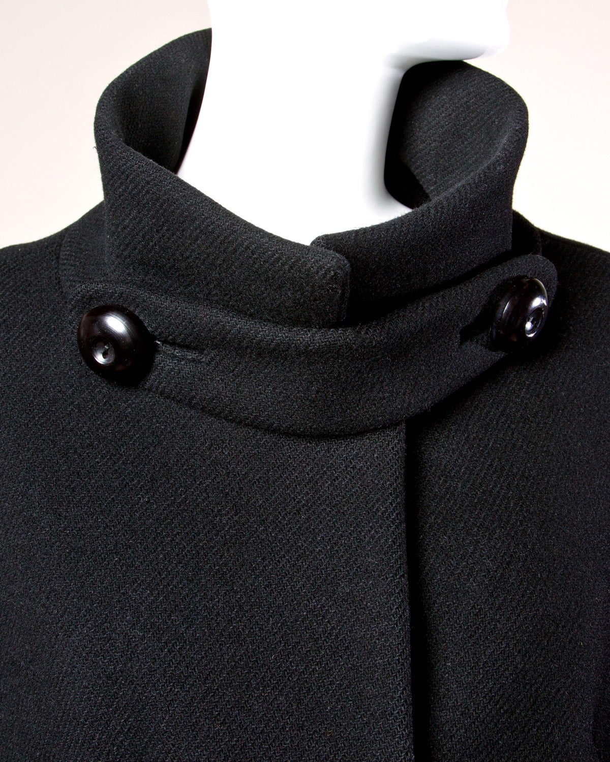 Louis Feraud Vintage 1960s 60s Mod Heavy Black Wool Coat 1