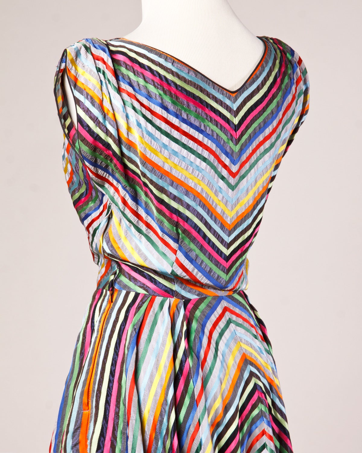 Vintage 1940s Rainbow Striped Party Dress with a Full Sweep In Excellent Condition In Sparks, NV