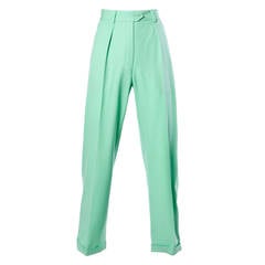 Escada Vintage 1990s 90s Mint Green High Waisted Wool Trousers