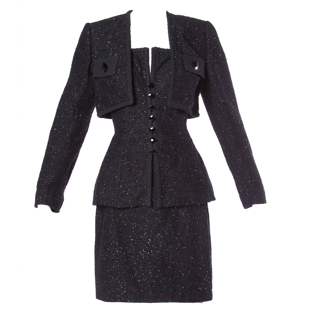 Michael Casey Couture Vintage Skulpturales 3-teiliges Kostüm-Ensemble mit Rock und Rock im Angebot