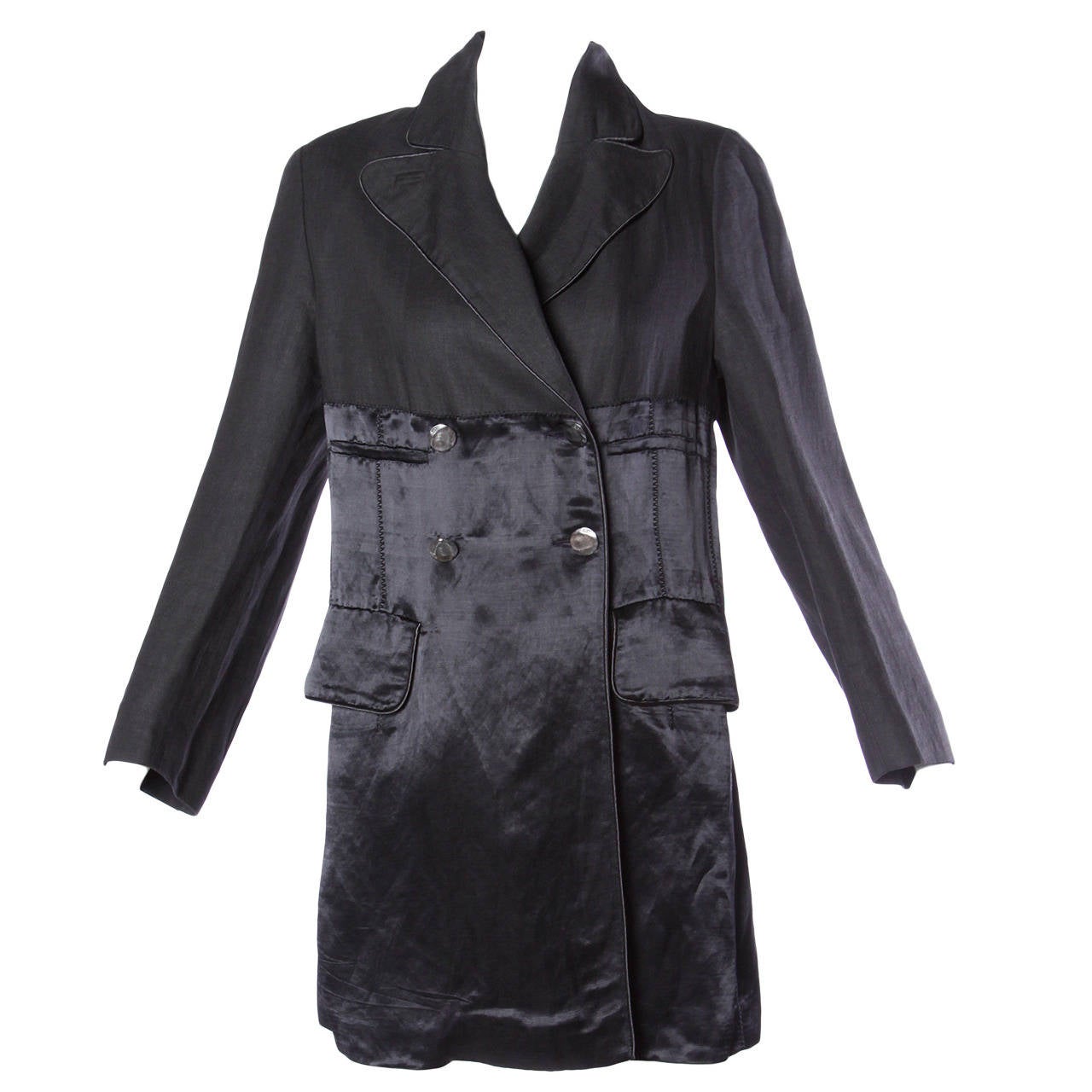 Sonia Rykiel Vintage Black Linen + Satin Jacket with Finger Print ...